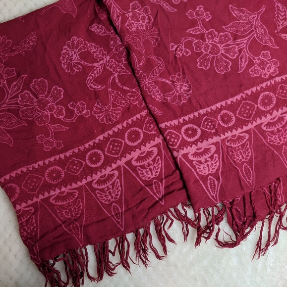 ManGo Too Accessories - ManGo Too red fringe scarf / sarong / tapestry